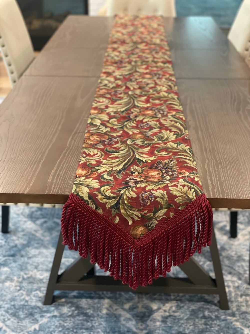 JCPenney Home Collection Tapestry Table Runner 114 Inches Burgundy Sage Gold